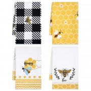 4 Pcs Kitchen Towel Honey Dish Towels Honeycomb Kitchen Towels Bread Bath Tea Towels Hand Flower Polyester Towel Dish Cloths Absorbent for Bathroom Kitchen Home Supplies 16 x 24 Inch (Black, Bee)