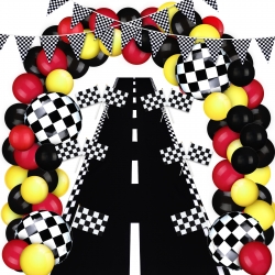 64 Pieces Race Car Birthday Party Supplies Balloons Race Car Party Decorations Black and White Pennant Banner Checked Flags Racing Polyester Flags Tapes for Party Decoration